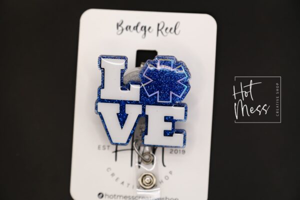 Love EMT Badge Reel, EMS Badge Reel, Glitter Badge Reel, Retractable Badge Reel, Interchangeable Badge Reel