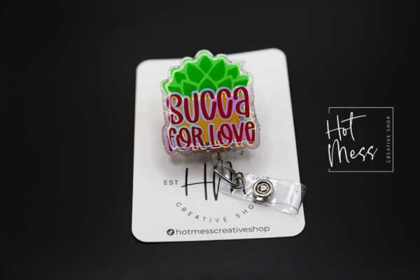 Valentines Day Badge Reel, Succa for Love,  Nurse Badge Reel, Retractable ID Holder, Interchangeable, Glitter Badge Reel