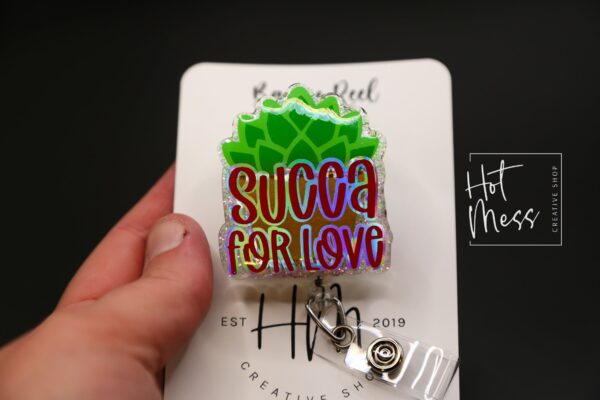 Valentines Day Badge Reel, Succa for Love,  Nurse Badge Reel, Retractable ID Holder, Interchangeable, Glitter Badge Reel