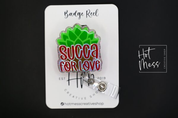 Valentines Day Badge Reel, Succa for Love,  Nurse Badge Reel, Retractable ID Holder, Interchangeable, Glitter Badge Reel