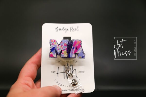 Floral MA Badge Reel, Medical Assistant Badge Reel, RN ID Holder, Retractable Acrylic Badge Reel, Nurse Gift