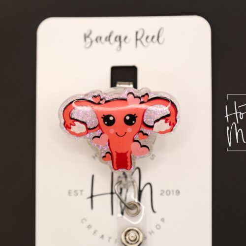 Love Uterus Badge Reel, Retractable Badge Reel, Interchangeable Badge Reel,