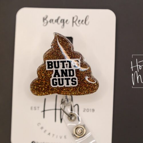 il_fullxfull.4549083180_54ra Butts and Guts Funny Badge Reel, GI ID Holder, gastroenterologist Badge Holder, GI Nurse