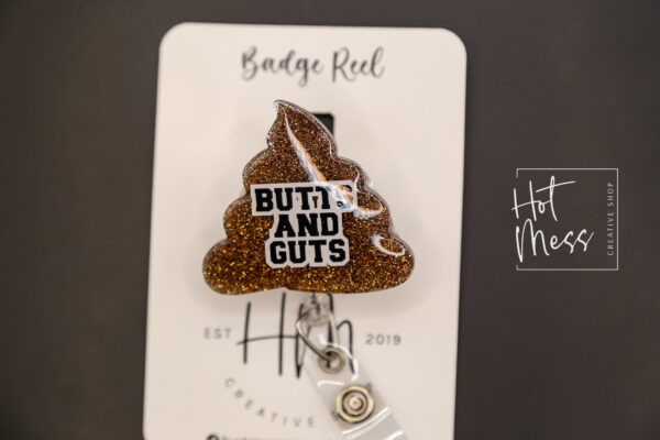 il_fullxfull.4549083180_54ra Butts and Guts Funny Badge Reel, GI ID Holder, gastroenterologist Badge Holder, GI Nurse
