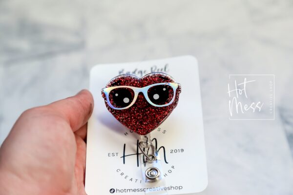 Valentines Day Badge Reel, Love Heart,  Nurse Badge Reel, Retractable ID Holder, Interchangeable, Glitter Badge Reel