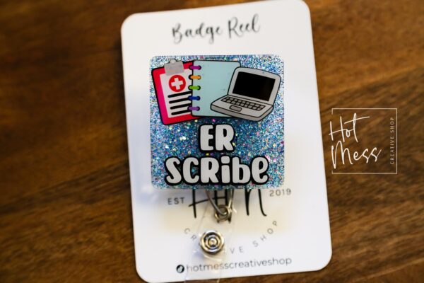 ER Scribe Badge Reel, nurse appreciation badge reel, ER id Holder, Urgent Care, Doctors office ID Holder