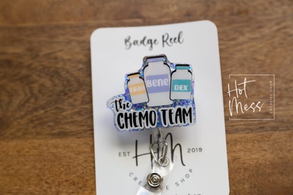 il_fullxfull.4572851596_sc0e The Chemo Team Badge Reel, Oncology Badge Reel, Nurse ID Holder, cancer awareness, chemo nurse badge