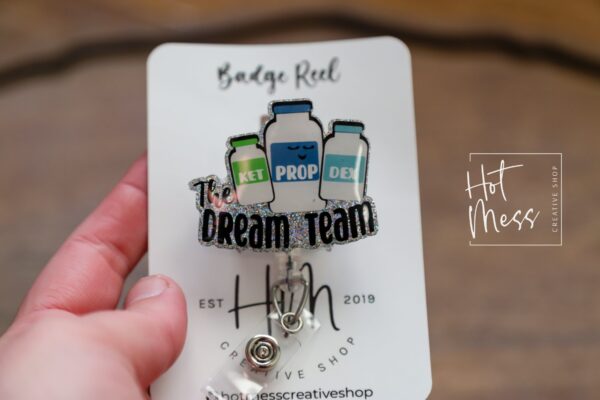 Silver The Dream Team Badge Reel, Anesthesia Badge Reel, Nurse ID Holder, PACU ID Holder, crna badge reel, pacu pin