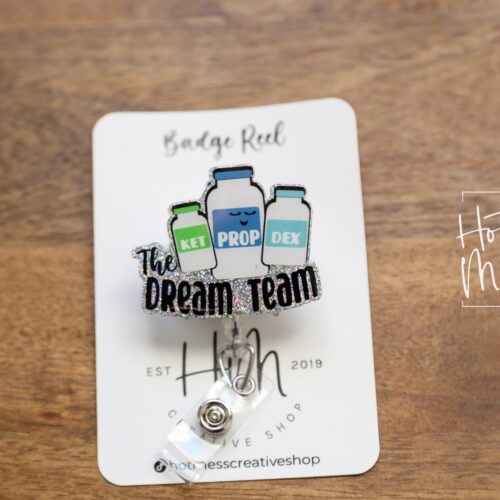 Silver The Dream Team Badge Reel, Anesthesia Badge Reel, Nurse ID Holder, PACU ID Holder, crna badge reel, pacu pin