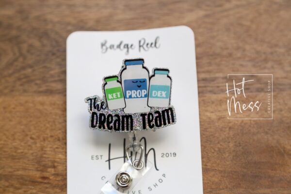 Silver The Dream Team Badge Reel, Anesthesia Badge Reel, Nurse ID Holder, PACU ID Holder, crna badge reel, pacu pin