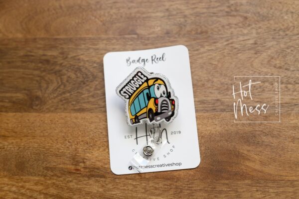 il_fullxfull.4572857384_epp0 Silver Struggle Bus Funny Badge Reel, RN ID Holder, Nurse Gift, Night Shift, Paramedic gift, Office Worker