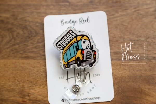 il_fullxfull.4572857930_99wg Silver Struggle Bus Funny Badge Reel, RN ID Holder, Nurse Gift, Night Shift, Paramedic gift, Office Worker