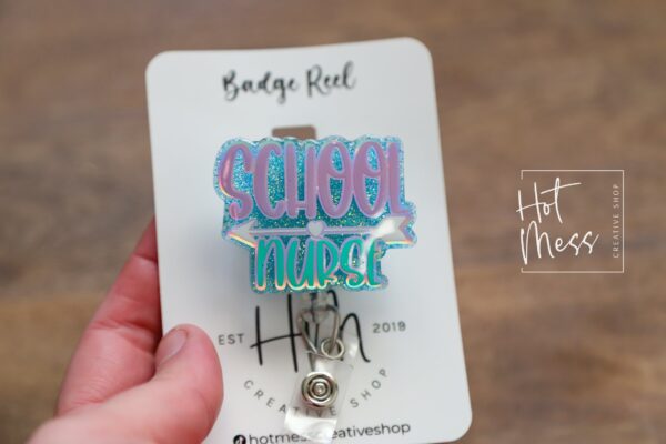 School Nurse Badge Reel, Glitter ID Holder, School Nurse Gift, School Nurse Lanyard