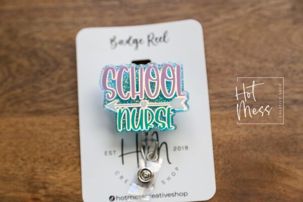 School Nurse Badge Reel, Glitter ID Holder, School Nurse Gift, School Nurse Lanyard