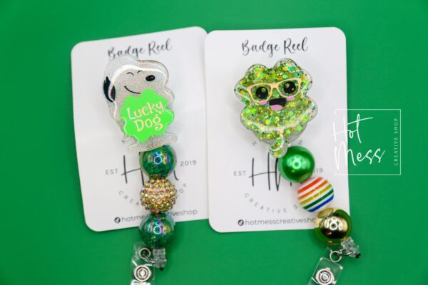 St. Patrick's day Badge Reel, Happy Shamrock, Nurse Badge Reel, Retractable ID Holder, Interchangeable, Glitter Badge Reel
