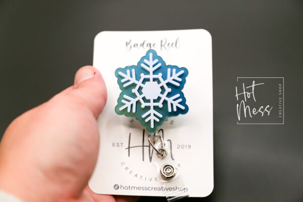 3D Snowflake Badge Reel, Winter Badge Reel, Nurse Badge Reel, Retractable ID Holder, Interchangeable, Glitter Badge Reel, Winter ID Holder