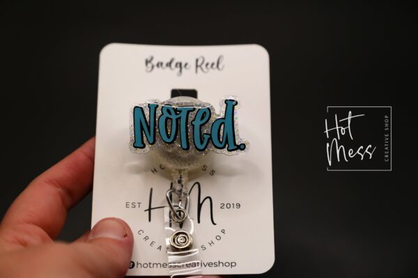 Noted Badge Reel, Funny Badge Reel, Retractable Badge Reel, Interchangeable Badge Reel, Sarcasm Badge Reel, glitter Badge Reel