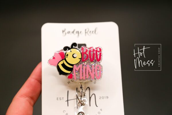 il_fullxfull.4591381383_k3ly Valentines Day Badge Reel, Bee Mine, Nurse Badge Reel, Retractable ID Holder, Interchangeable, Glitter Badge Reel