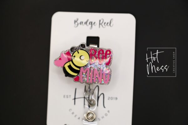 il_fullxfull.4591381407_jofx Valentines Day Badge Reel, Bee Mine, Nurse Badge Reel, Retractable ID Holder, Interchangeable, Glitter Badge Reel