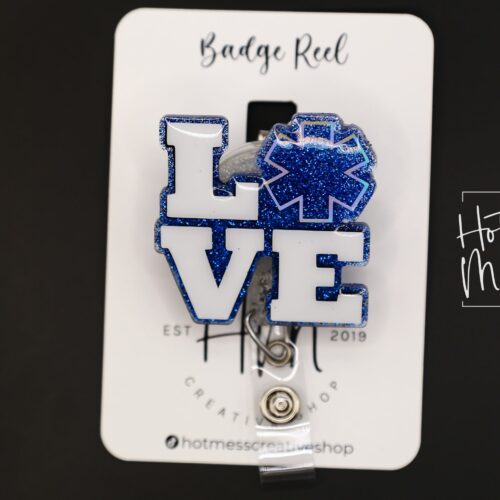 Love EMT Badge Reel, EMS Badge Reel, Glitter Badge Reel, Retractable Badge Reel, Interchangeable Badge Reel