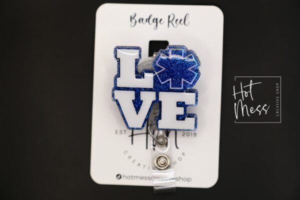 Love EMT Badge Reel, EMS Badge Reel, Glitter Badge Reel, Retractable Badge Reel, Interchangeable Badge Reel