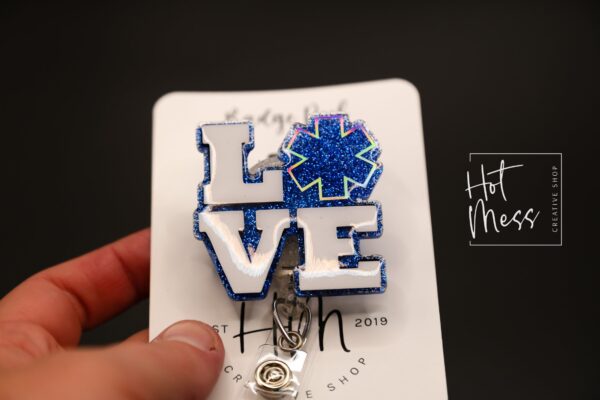 Love EMT Badge Reel, EMS Badge Reel, Glitter Badge Reel, Retractable Badge Reel, Interchangeable Badge Reel