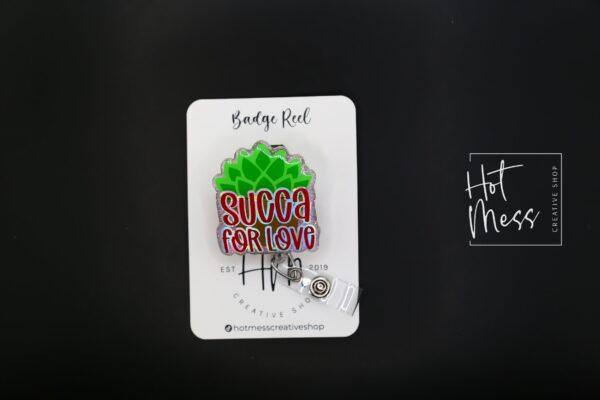 Valentines Day Badge Reel, Succa for Love,  Nurse Badge Reel, Retractable ID Holder, Interchangeable, Glitter Badge Reel