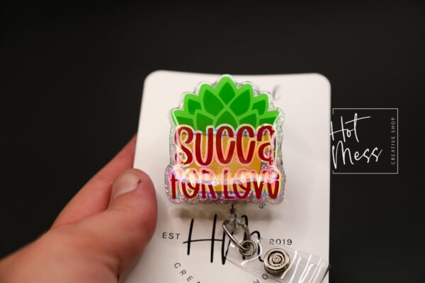 Valentines Day Badge Reel, Succa for Love,  Nurse Badge Reel, Retractable ID Holder, Interchangeable, Glitter Badge Reel