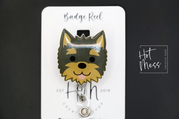 Yorkie Badge Reel, ID Holder, Retractable Acrylic Badge Reel, Vet Gift, yorkshire terrier, Dog Mom. Dog Groomer