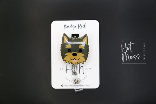 Yorkie Badge Reel, ID Holder, Retractable Acrylic Badge Reel, Vet Gift, yorkshire terrier, Dog Mom. Dog Groomer