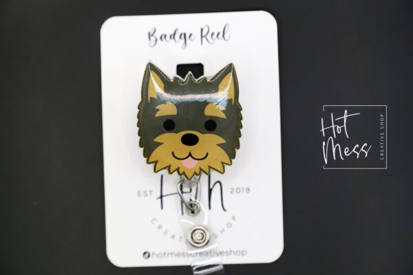 Yorkie Badge Reel, ID Holder, Retractable Acrylic Badge Reel, Vet Gift, yorkshire terrier, Dog Mom. Dog Groomer