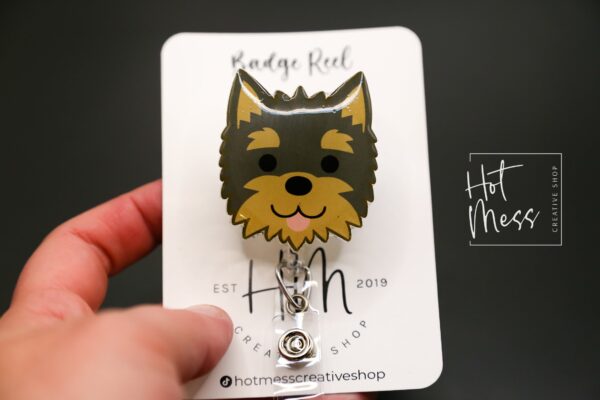 Yorkie Badge Reel, ID Holder, Retractable Acrylic Badge Reel, Vet Gift, yorkshire terrier, Dog Mom. Dog Groomer