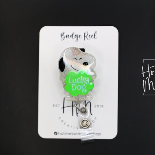 il_fullxfull.4591508339_b16p St. Patrick's day Badge Reel, Happy Dog, Nurse Badge Reel, Retractable ID Holder, Interchangeable, Glitter Badge Reel