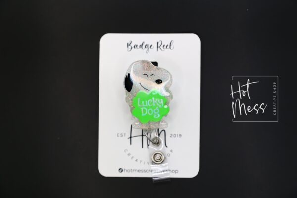 il_fullxfull.4591508339_b16p St. Patrick's day Badge Reel, Happy Dog, Nurse Badge Reel, Retractable ID Holder, Interchangeable, Glitter Badge Reel