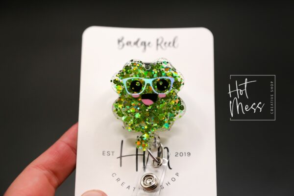 St. Patrick's day Badge Reel, Happy Shamrock, Nurse Badge Reel, Retractable ID Holder, Interchangeable, Glitter Badge Reel