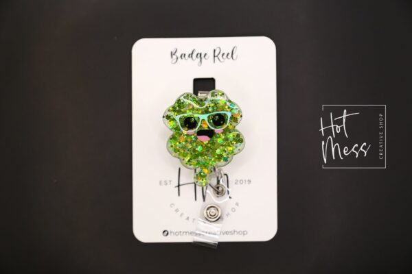 St. Patrick's day Badge Reel, Happy Shamrock, Nurse Badge Reel, Retractable ID Holder, Interchangeable, Glitter Badge Reel