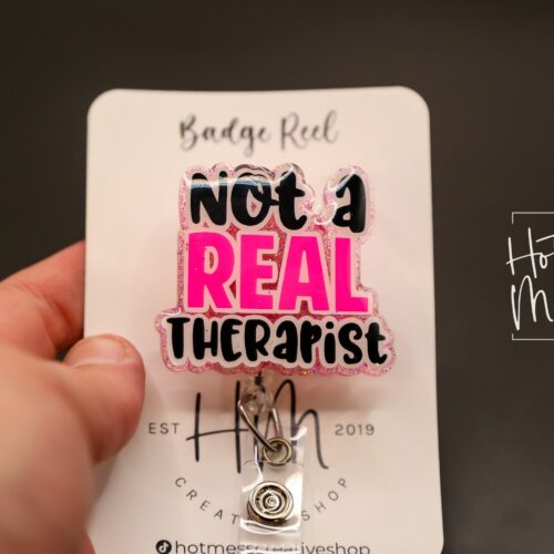 il_fullxfull.4604998489_k7lb Not a Real Therapist Funny Badge Reel, RN ID Holder, Sarcasm Retractable Acrylic Badge Reel, Nurse Gift, Nurse Accessory