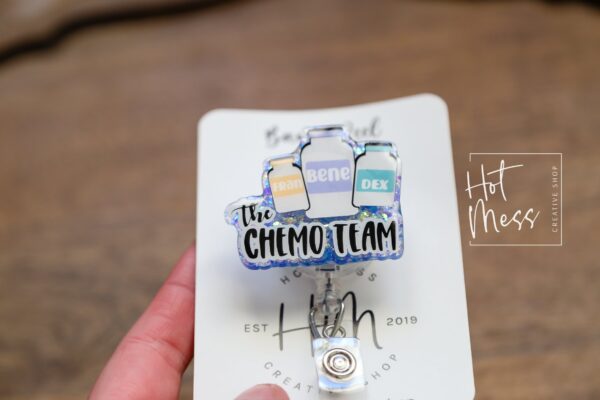 il_fullxfull.4621098795_eyui The Chemo Team Badge Reel, Oncology Badge Reel, Nurse ID Holder, cancer awareness, chemo nurse badge
