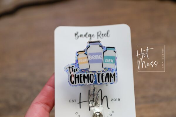 il_fullxfull.4621098801_fch8 The Chemo Team Badge Reel, Oncology Badge Reel, Nurse ID Holder, cancer awareness, chemo nurse badge