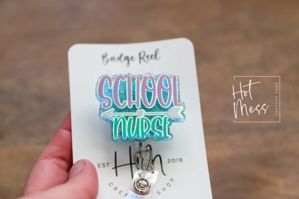 School Nurse Badge Reel, Glitter ID Holder, School Nurse Gift, School Nurse Lanyard