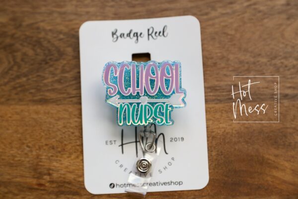 School Nurse Badge Reel, Glitter ID Holder, School Nurse Gift, School Nurse Lanyard