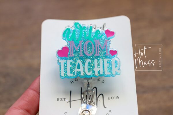 Wife Mom Teacher Badge Reel, ID Holder, Interchangeable Badge Reel, Teacher Gift, Daycare Teacher, Teacher Lanyard
