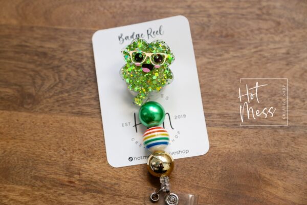St. Patrick's day Badge Reel, Happy Shamrock, Nurse Badge Reel, Retractable ID Holder, Interchangeable, Glitter Badge Reel