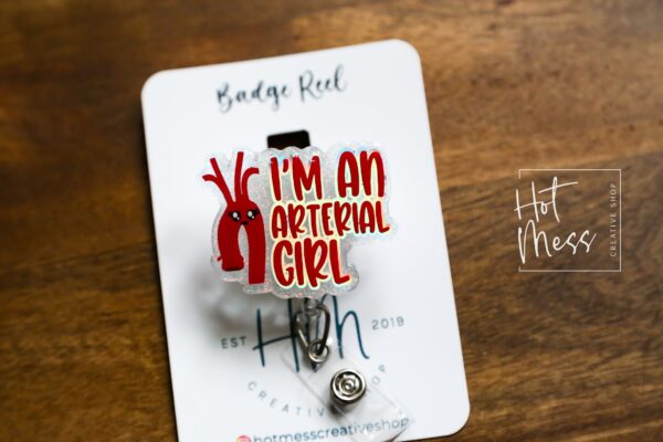 il_fullxfull.4667335346_mz21 I'm an arterial girl Badge Reel, aorta badge reel, Nurse Badge Reel, Retractable ID Holder, Interchangeable, Glitter Badge Reel