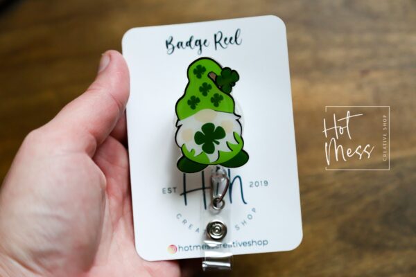 il_fullxfull.4675769562_azff St. Patrick's Day badge reel, Gnome, Custom Badge Reel, Retractable ID Holder, Interchangeable, Glitter Badge Reel