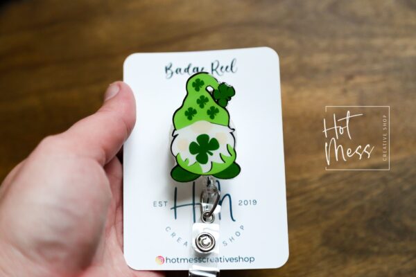 il_fullxfull.4675769584_bbty St. Patrick's Day badge reel, Gnome, Custom Badge Reel, Retractable ID Holder, Interchangeable, Glitter Badge Reel