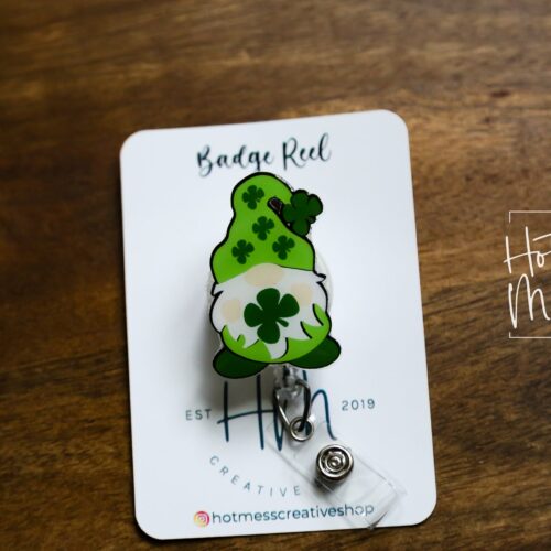 St. Patrick's Day badge reel, Gnome, Custom Badge Reel, Retractable ID Holder, Interchangeable, Glitter Badge Reel