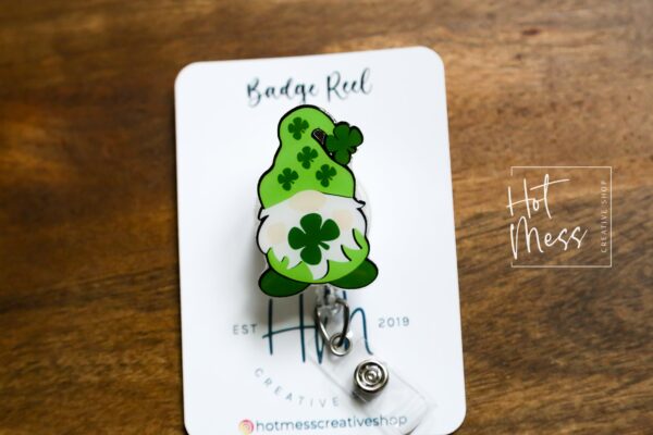 il_fullxfull.4675769590_lm9d St. Patrick's Day badge reel, Gnome, Custom Badge Reel, Retractable ID Holder, Interchangeable, Glitter Badge Reel