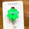 St. Patrick's day Badge Reel, Lucky Shamrock, Nurse Badge Reel, Retractable ID Holder, Interchangeable, Glitter Badge Reel