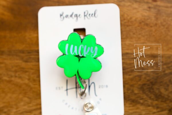 St. Patrick's day Badge Reel, Lucky Shamrock, Nurse Badge Reel, Retractable ID Holder, Interchangeable, Glitter Badge Reel